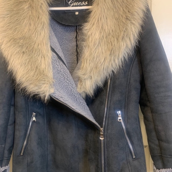 GUESS Motor Bike Faux Fur Jacket Fleece Lining sz Large Great Condition. - Picture 7 of 11